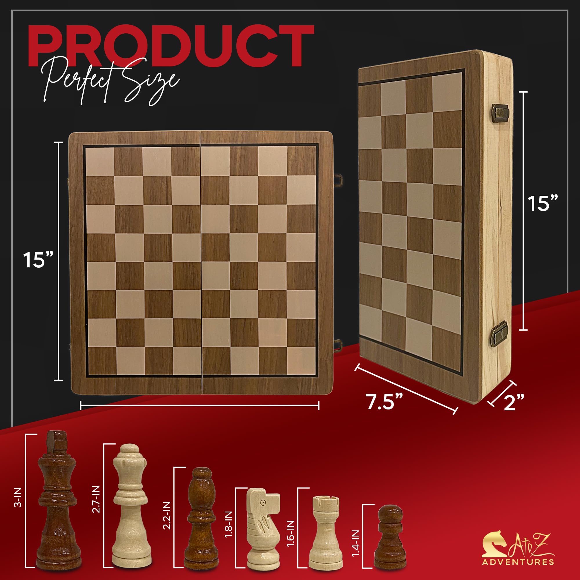 Foto 3 | Juego De Ajedrez Y Damas, Plegable, De Madera, 2 En 1, 15 Cm - Venta Internacional.