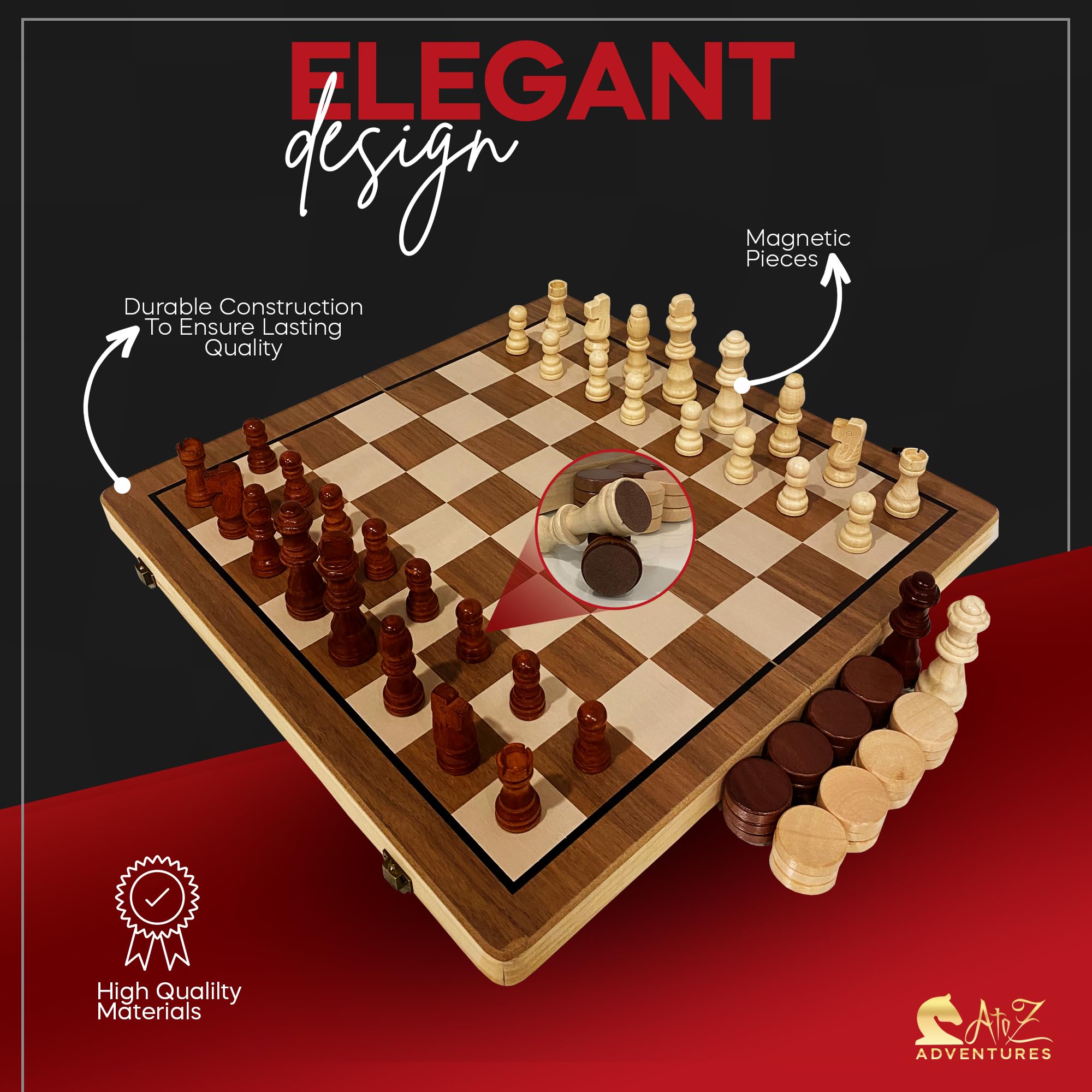 Foto 5 | Juego De Ajedrez Y Damas, Plegable, De Madera, 2 En 1, 15 Cm - Venta Internacional.