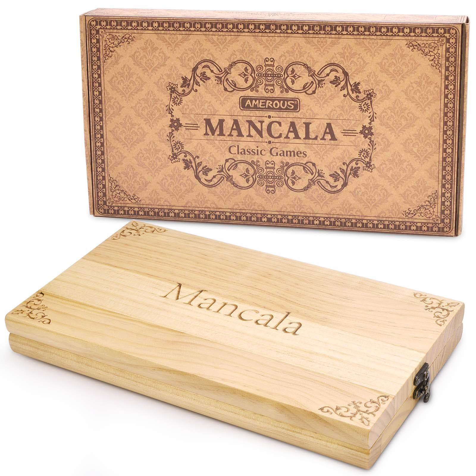 Foto 2 pulgar | Juego De Mesa Amerous Mancala De Madera Con 72+8 Piedras De Cristal - Venta Internacional.