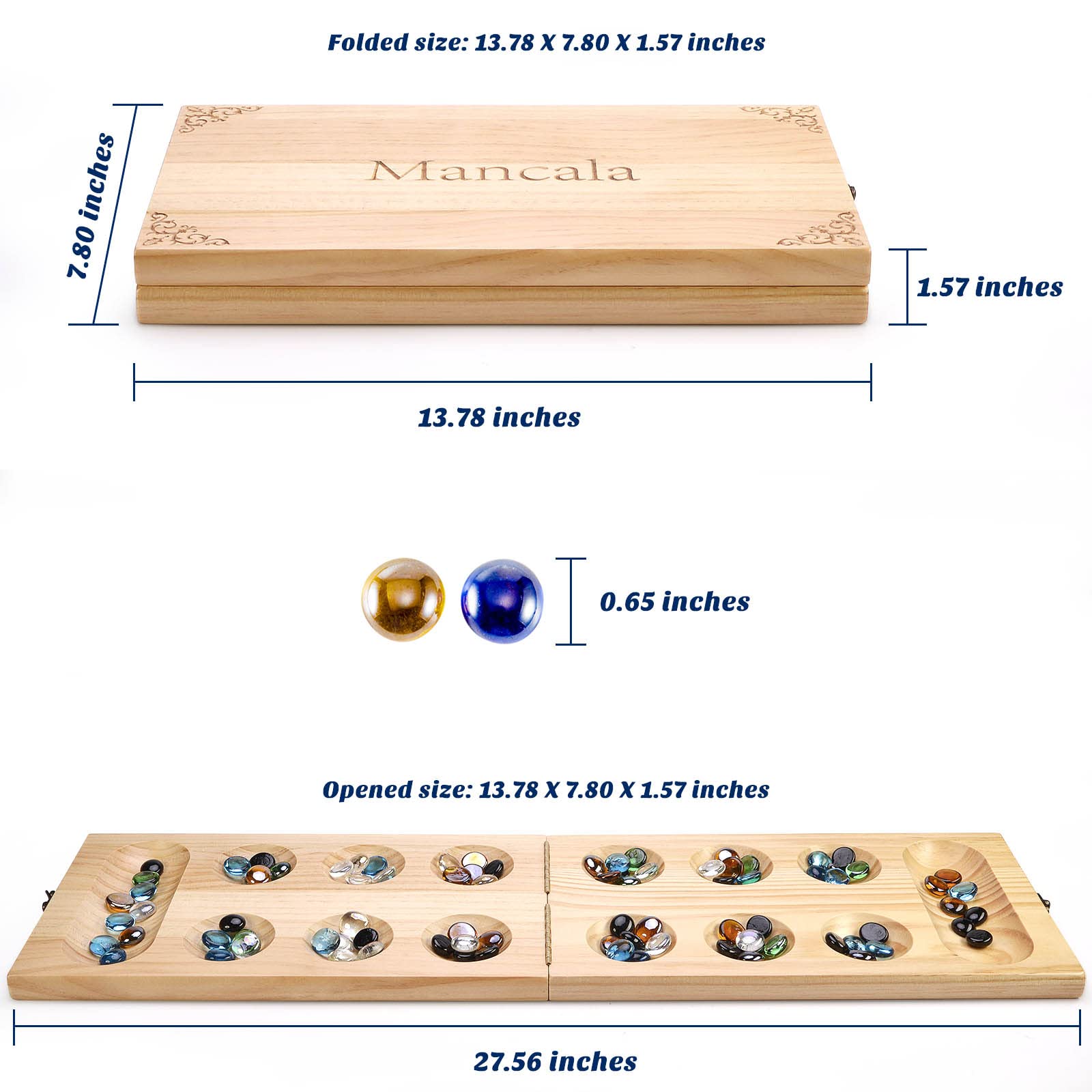 Foto 4 pulgar | Juego De Mesa Amerous Mancala De Madera Con 72+8 Piedras De Cristal - Venta Internacional.