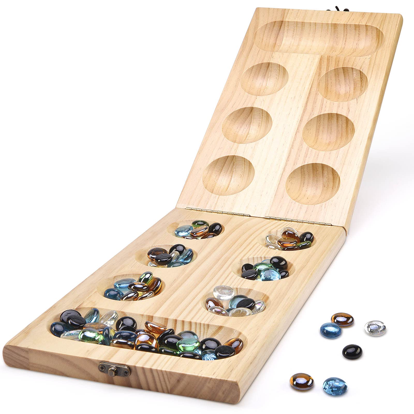 Foto 6 pulgar | Juego De Mesa Amerous Mancala De Madera Con 72+8 Piedras De Cristal - Venta Internacional.