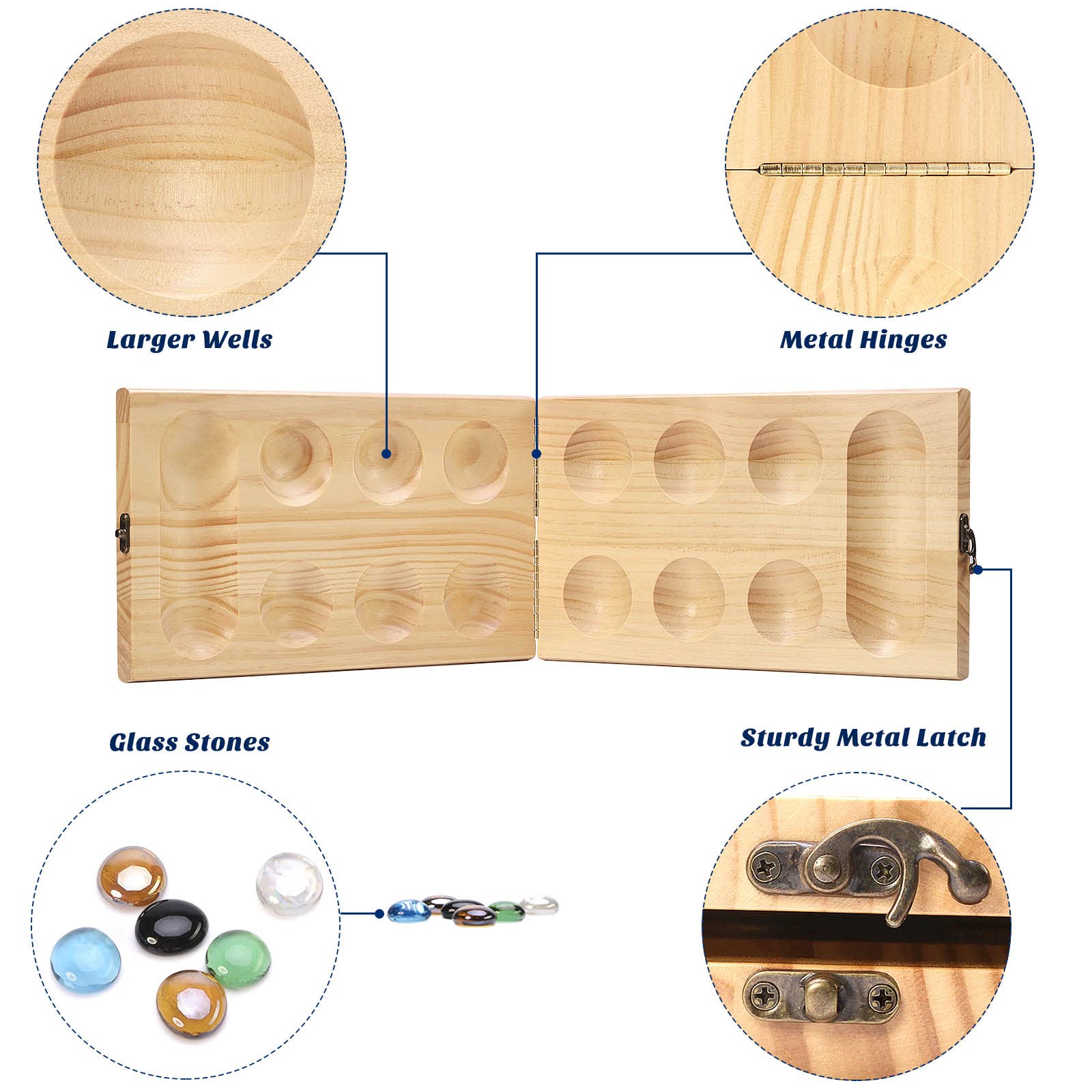 Foto 7 pulgar | Juego De Mesa Amerous Mancala De Madera Con 72+8 Piedras De Cristal - Venta Internacional.