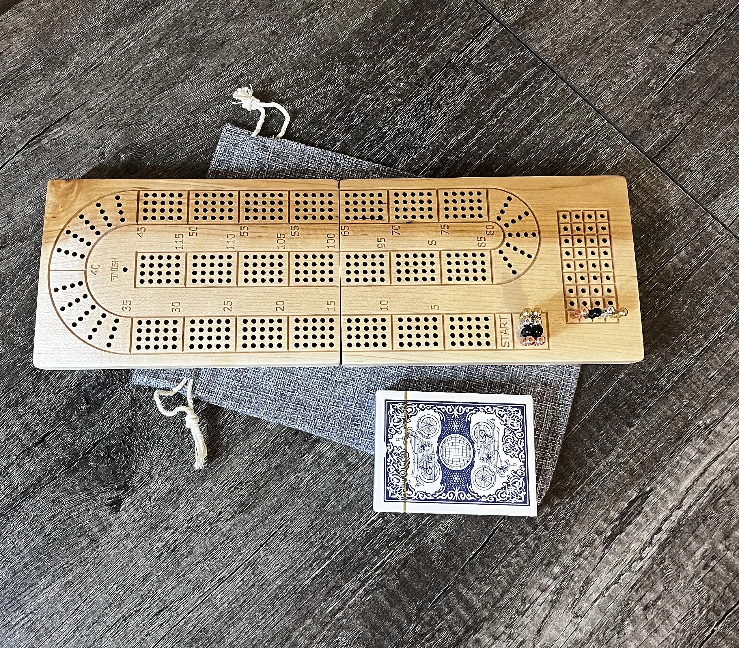 Foto 3 | Tabla De Cribbage De Madera De Arce, 4 Rieles, Plegable Con Bolsa De Viaje - Venta Internacional.