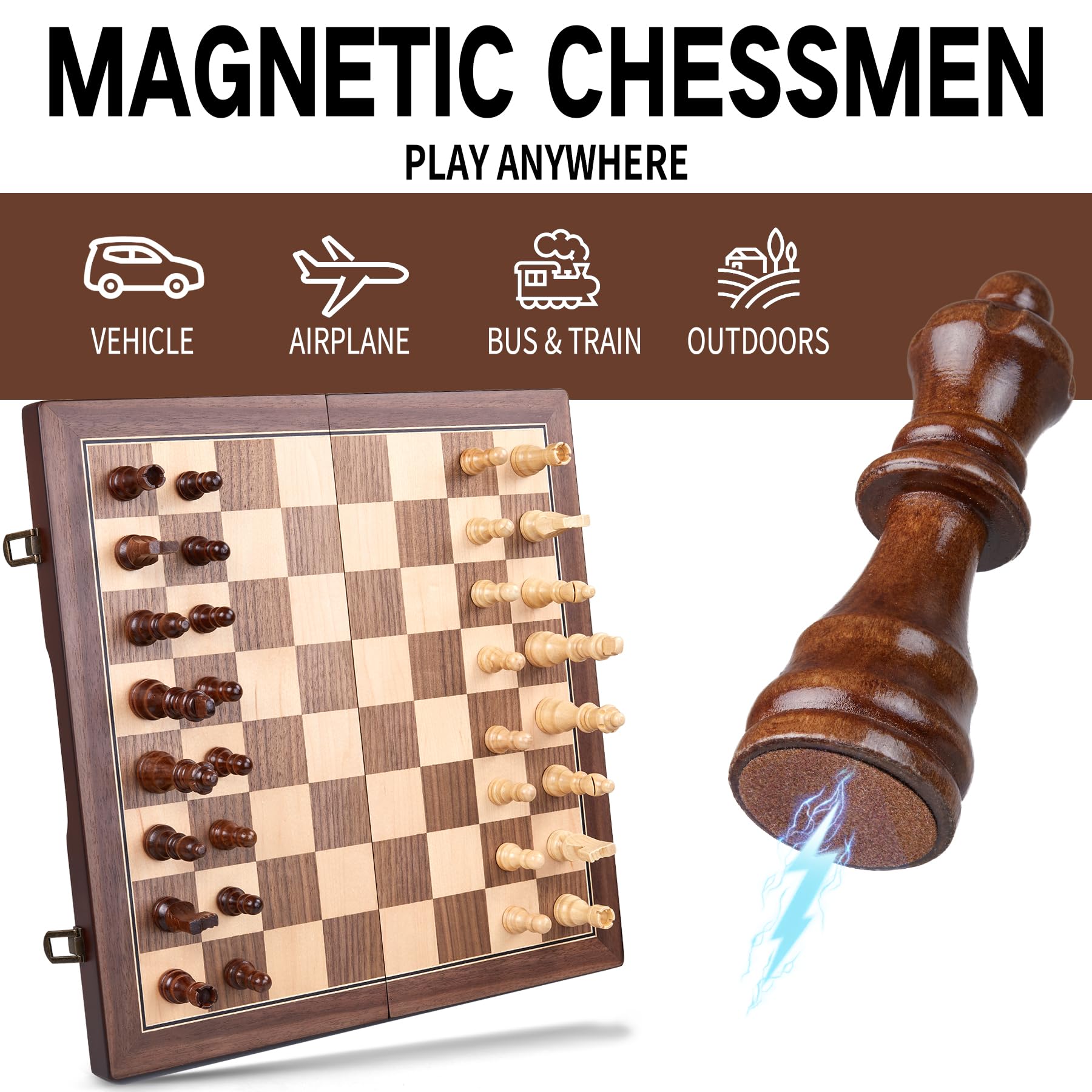 Foto 6 pulgar | Juego De Ajedrez Amerous Magnético De Madera De 15 Pulgadas Para Adultos Y Niños - Venta Internacional.