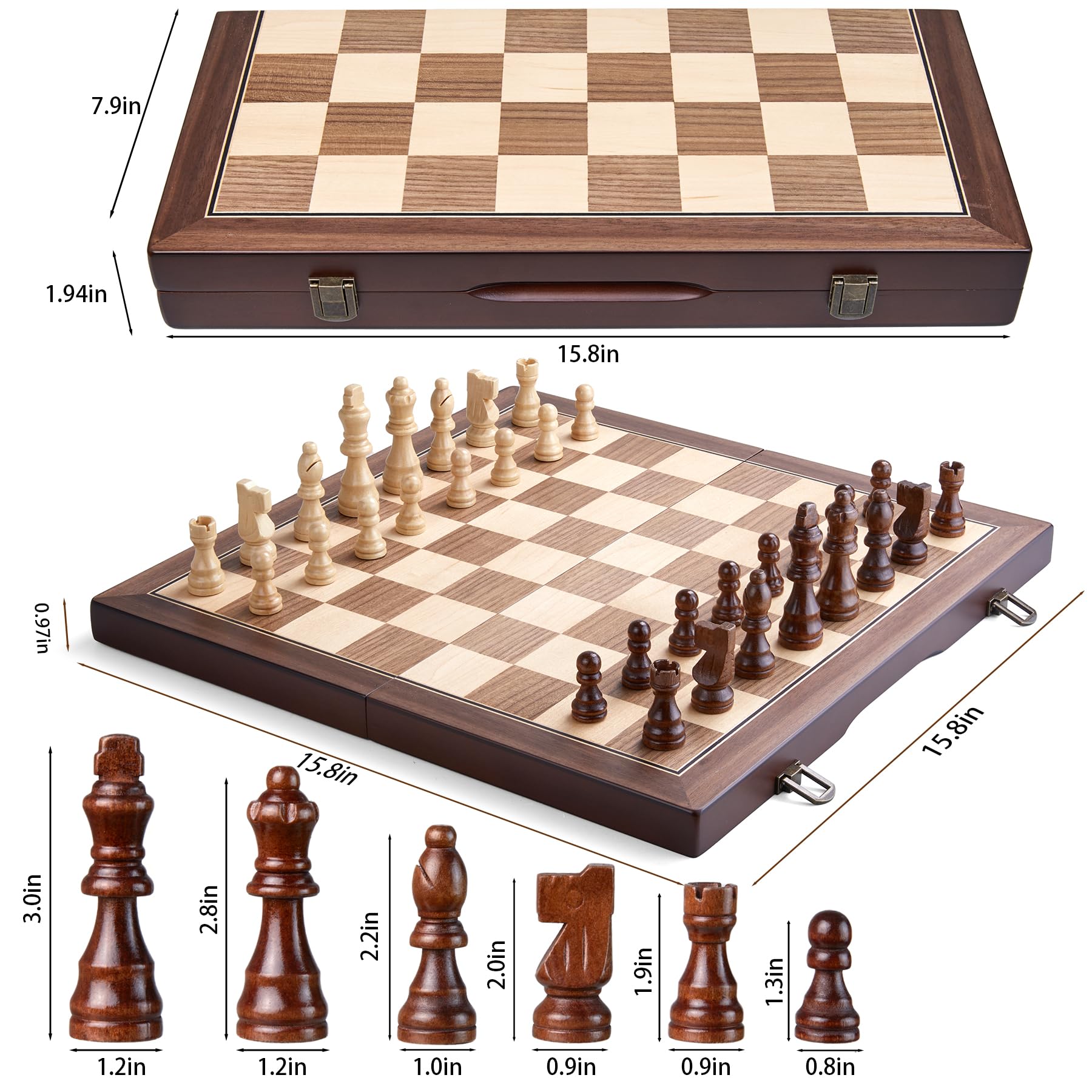 Foto 7 pulgar | Juego De Ajedrez Amerous Magnético De Madera De 15 Pulgadas Para Adultos Y Niños - Venta Internacional.