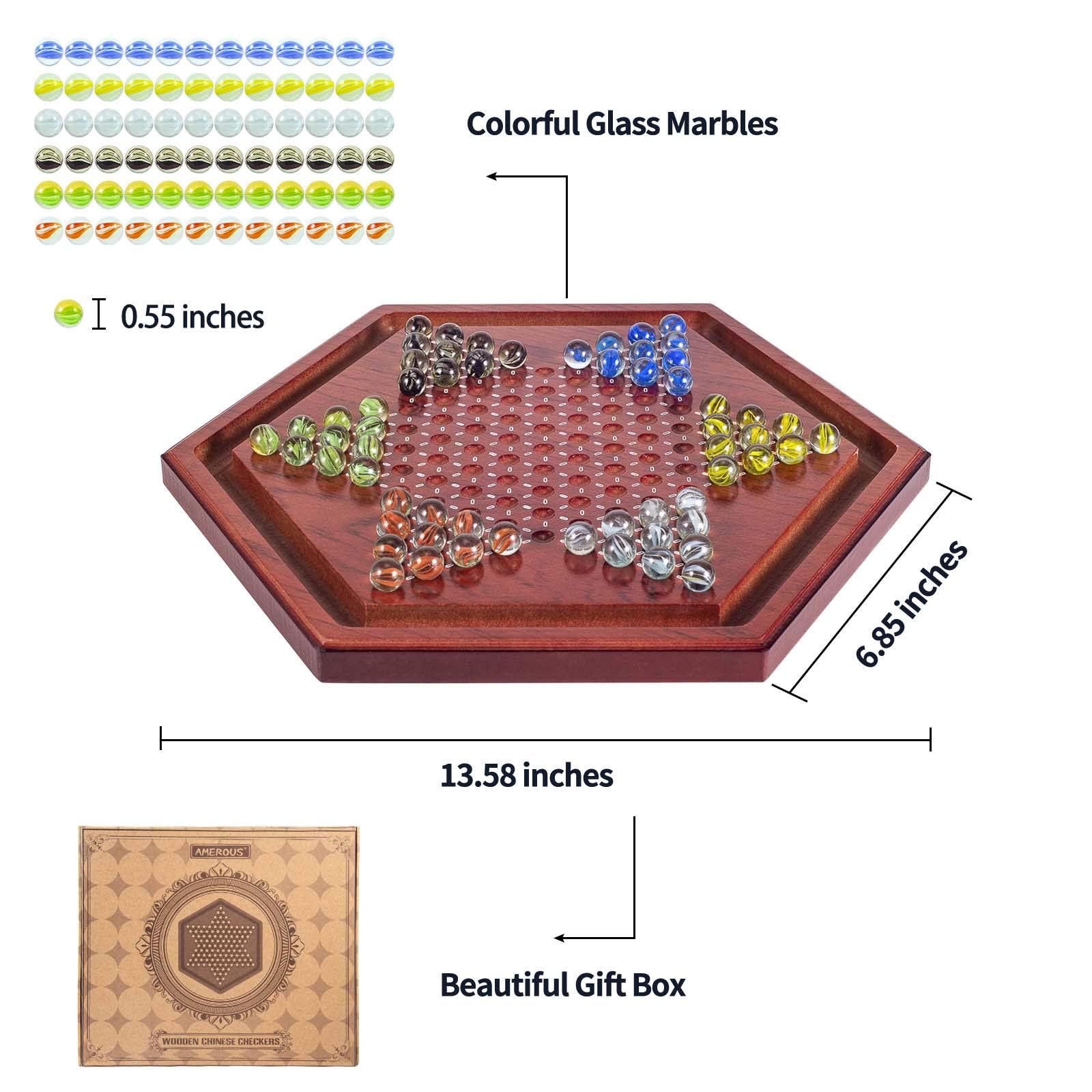Foto 4 | Juego De Mesa De Damas Chinas Amerous De Madera De 34,5 Cm Con 60 Canicas - Venta Internacional.