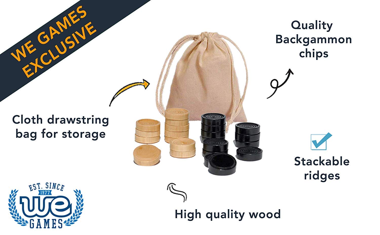 Foto 2 | Checkers Pieces We Games De Madera De 5 Cm Con Bolsa De Almacenamiento - Venta Internacional.