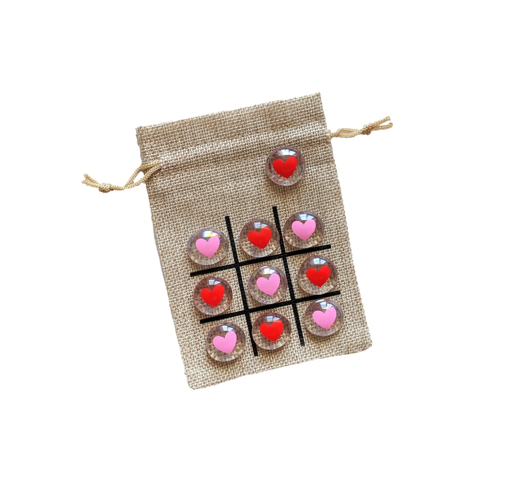 Set Tic Tac Toe Con Forma De Corazones Para Fiestas De Cumpleaños Con Bolsa Y Guijarros - Venta Internacional.