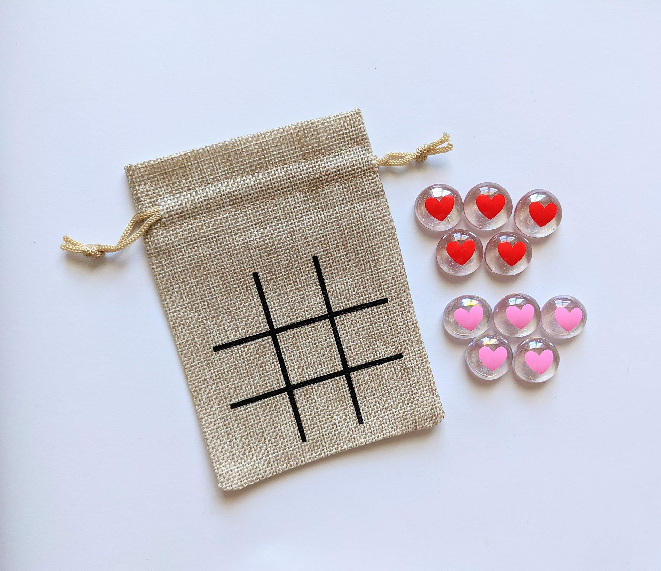 Foto 3 pulgar | Set Tic Tac Toe Con Forma De Corazones Para Fiestas De Cumpleaños Con Bolsa Y Guijarros - Venta Internacional.