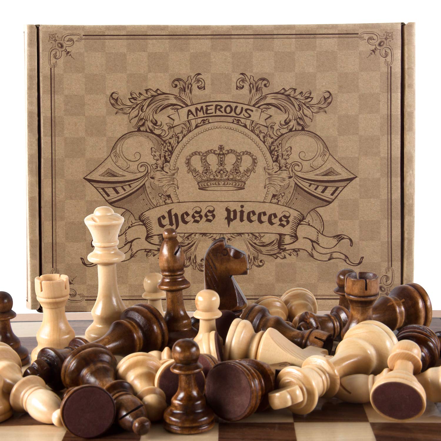 Foto 7 | Piezas De Ajedrez Amerous De Madera Talladas A Mano Con Tamaño King De 10,5 Cm - Venta Internacional.