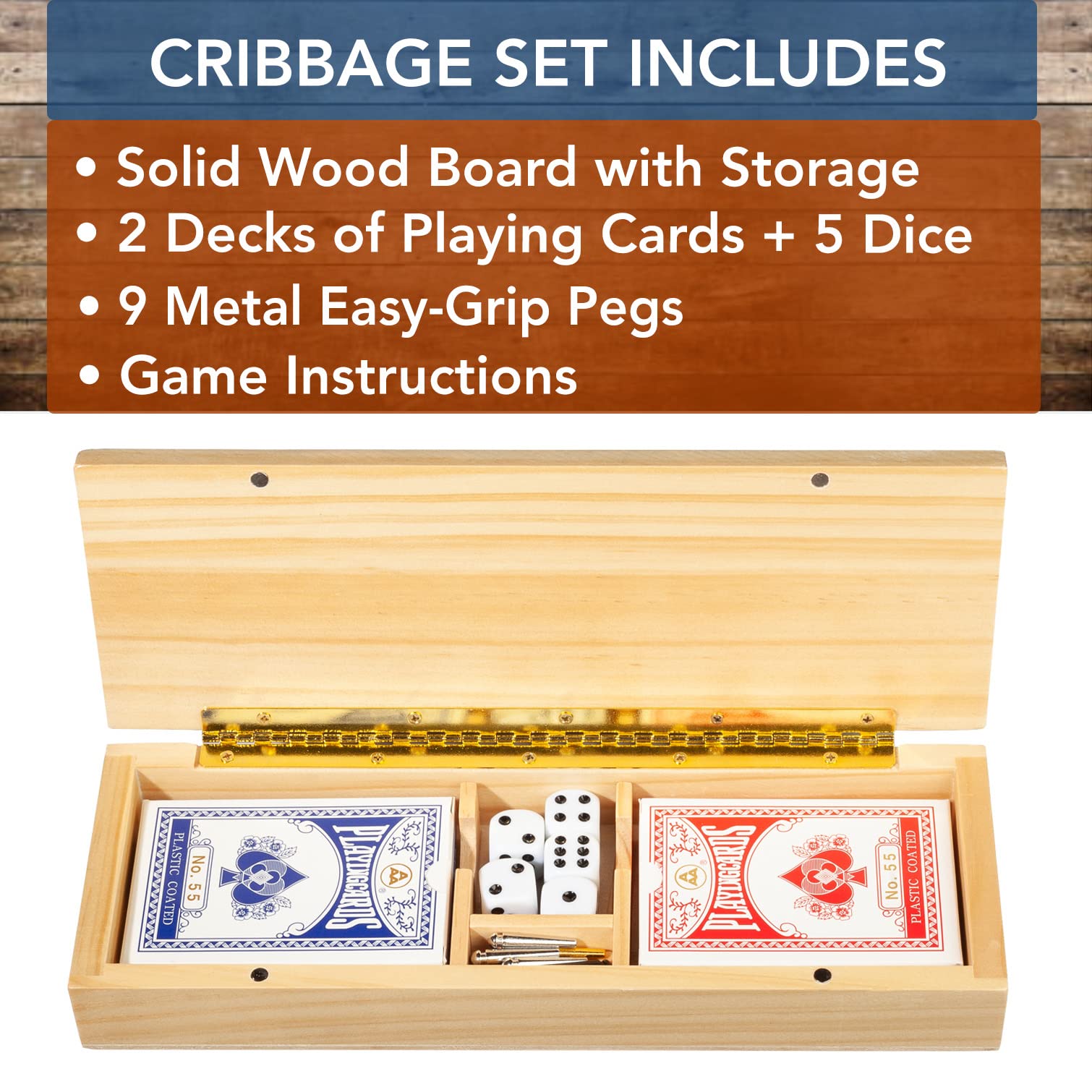 Foto 4 pulgar | Set Cribbage We Games De Madera Para 3 Jugadores Con Pinzas De Fácil Agarre - Venta Internacional.