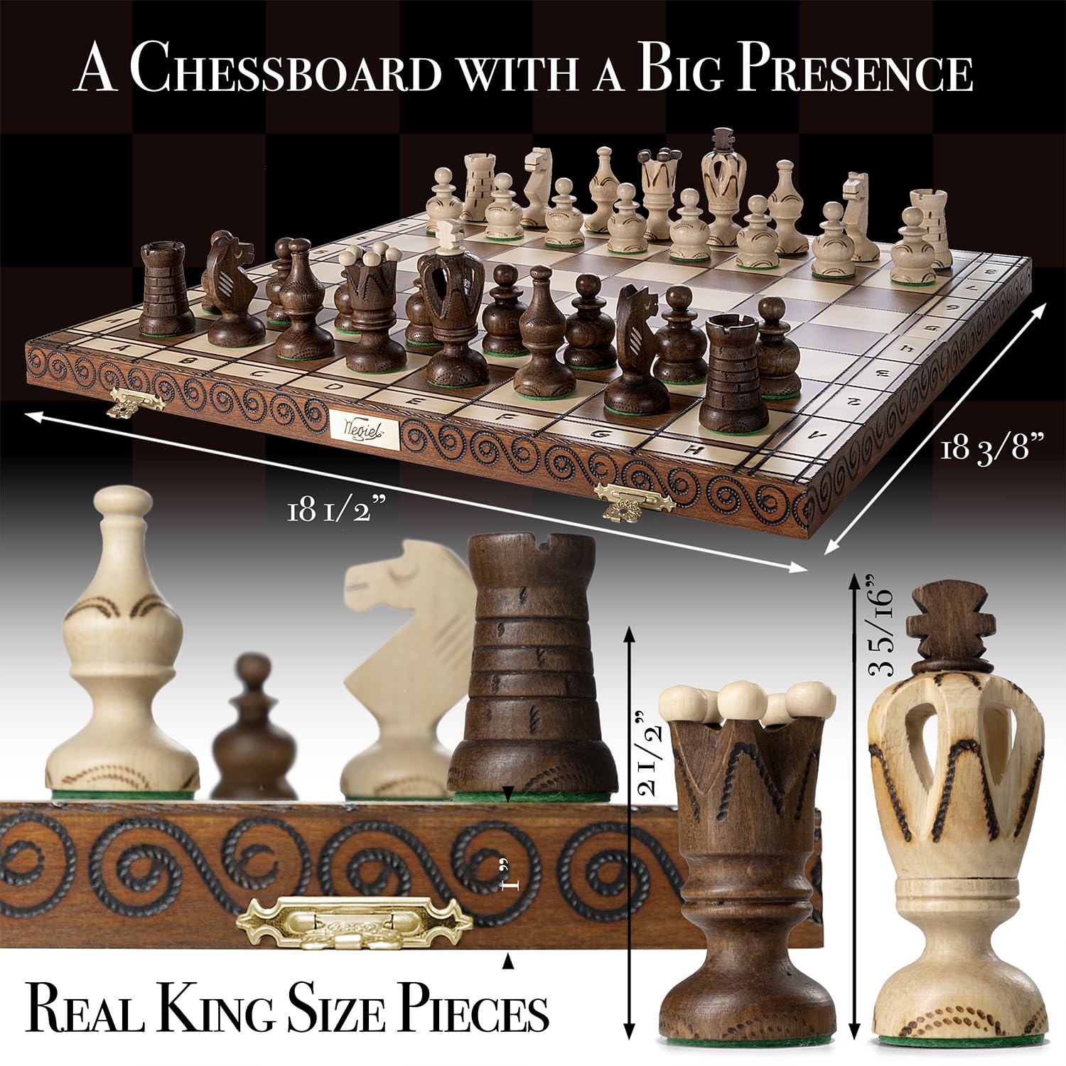 Foto 3 pulgar | Juego De Ajedrez Wegiel Grand Royal De Madera De 46 Cm Para Adultos Y Niños - Venta Internacional.