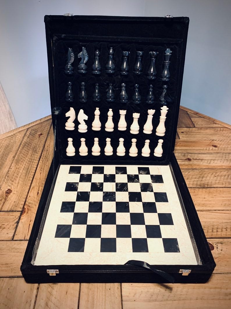 Foto 7 pulgar | Juego De Ajedrez Vintage De Mármol De 12 Pulgadas Con Caja De Embalaje Azul - Venta Internacional.