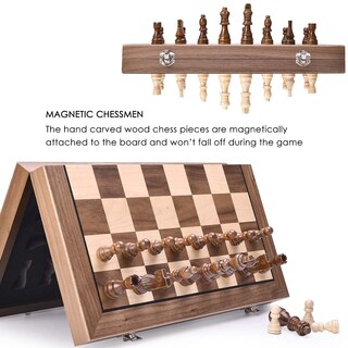 Foto 4 | Juego De Ajedrez Amerous Magnético De Madera De 38 Cm Con 2 Reinas Adicionales - Venta Internacional.