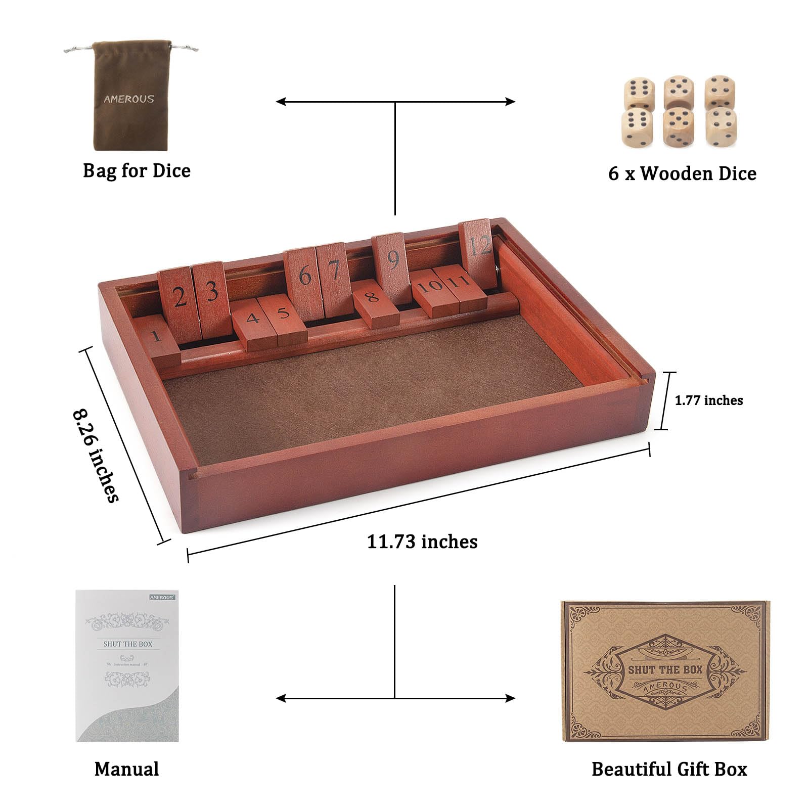 Foto 6 pulgar | Juego De Dados Shut The Box Amerous- Venta Internacional