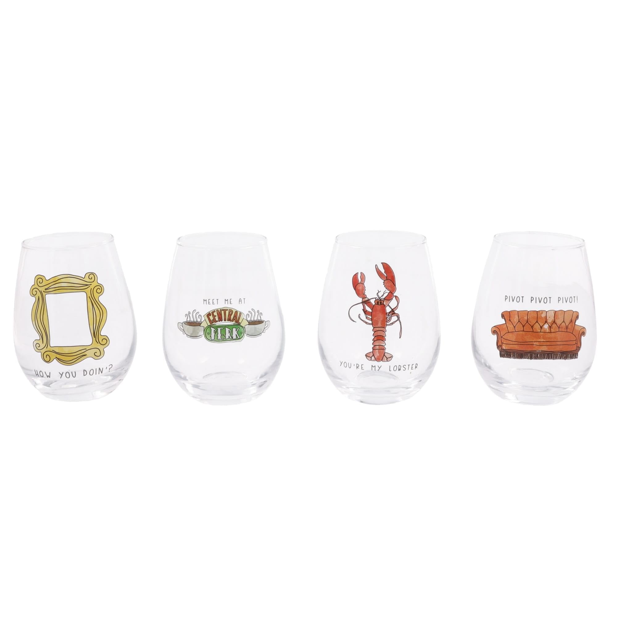 Foto 2 pulgar | Set De Copas De Vino Silver Buffalo Friends Iconic Quotes X4, 355 Ml - Venta Internacional.