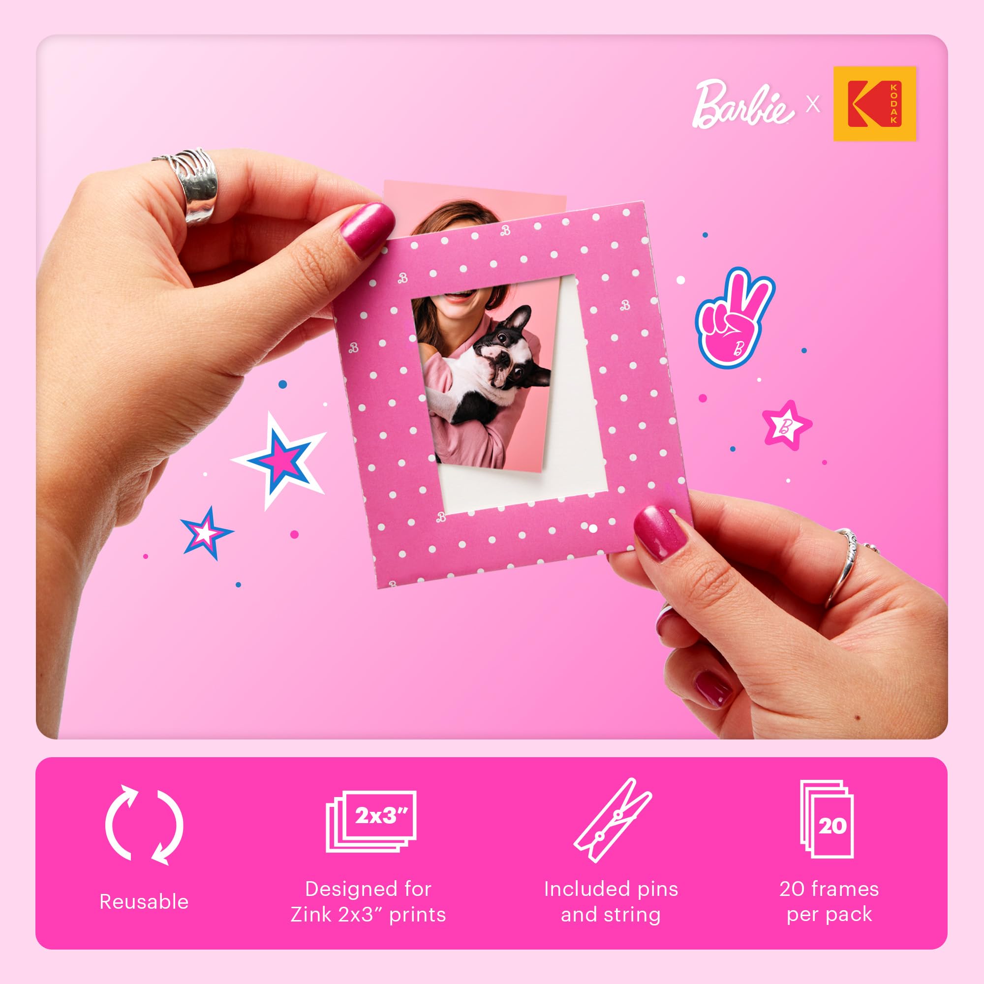 Foto 3 pulgar | Marcos Cuadrados Colgantes Kodak X Barbie Para Fotos Zink De 2 X 3 Pulgadas - Venta Internacional.