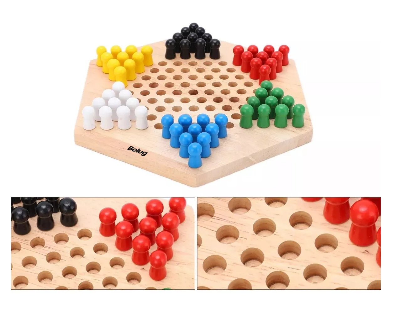 Foto 4 pulgar | Dama China Game Artesanal De Madera Grande Con 60 Canicas Belug Colores