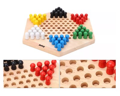 Foto 3 | Dama China Game Artesanal De Madera Grande Con 60 Canicas Belug Colores