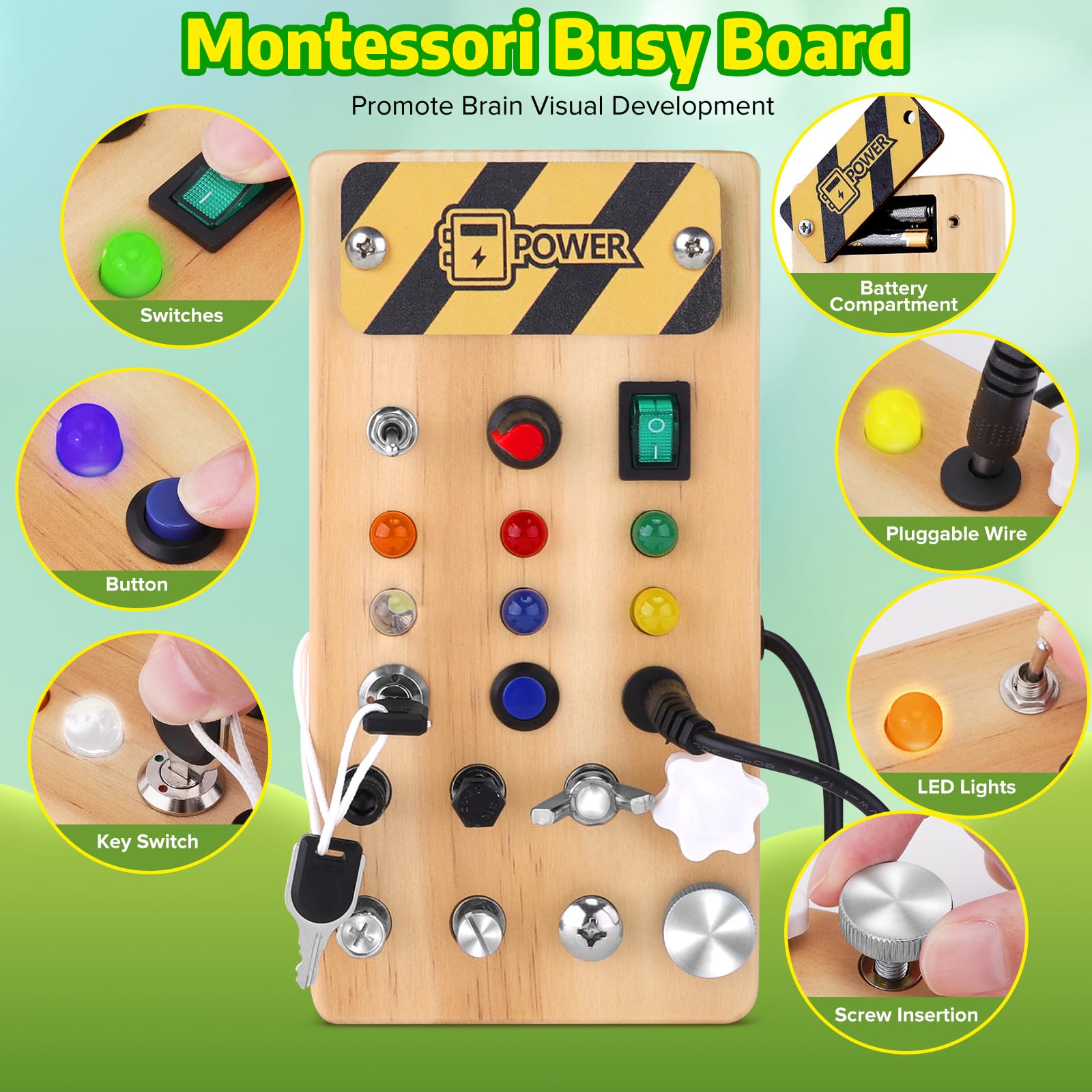 Foto 3 pulgar | Montessori Busy Board Wakeinsa Con Luz Led Y Juego De Herramientas - Venta Internacional.