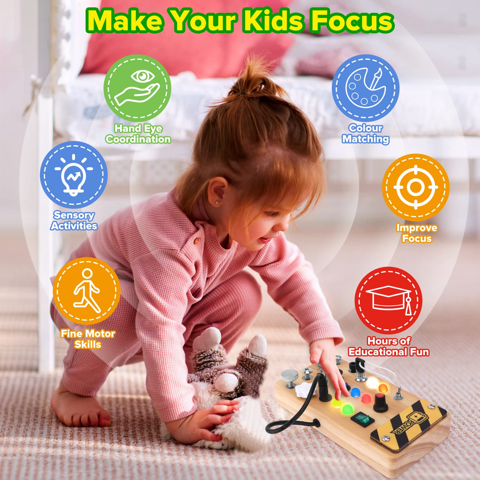 Foto 5 pulgar | Montessori Busy Board Wakeinsa Con Luz Led Y Juego De Herramientas - Venta Internacional.