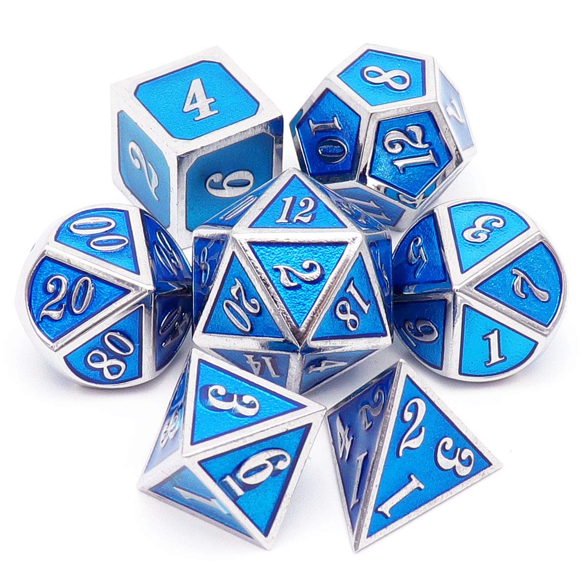 Venta Internacional - Juego De Dados De Metal Haxtec Blue Con Bolsa De Cuero Para Dados D&d Rpg Games