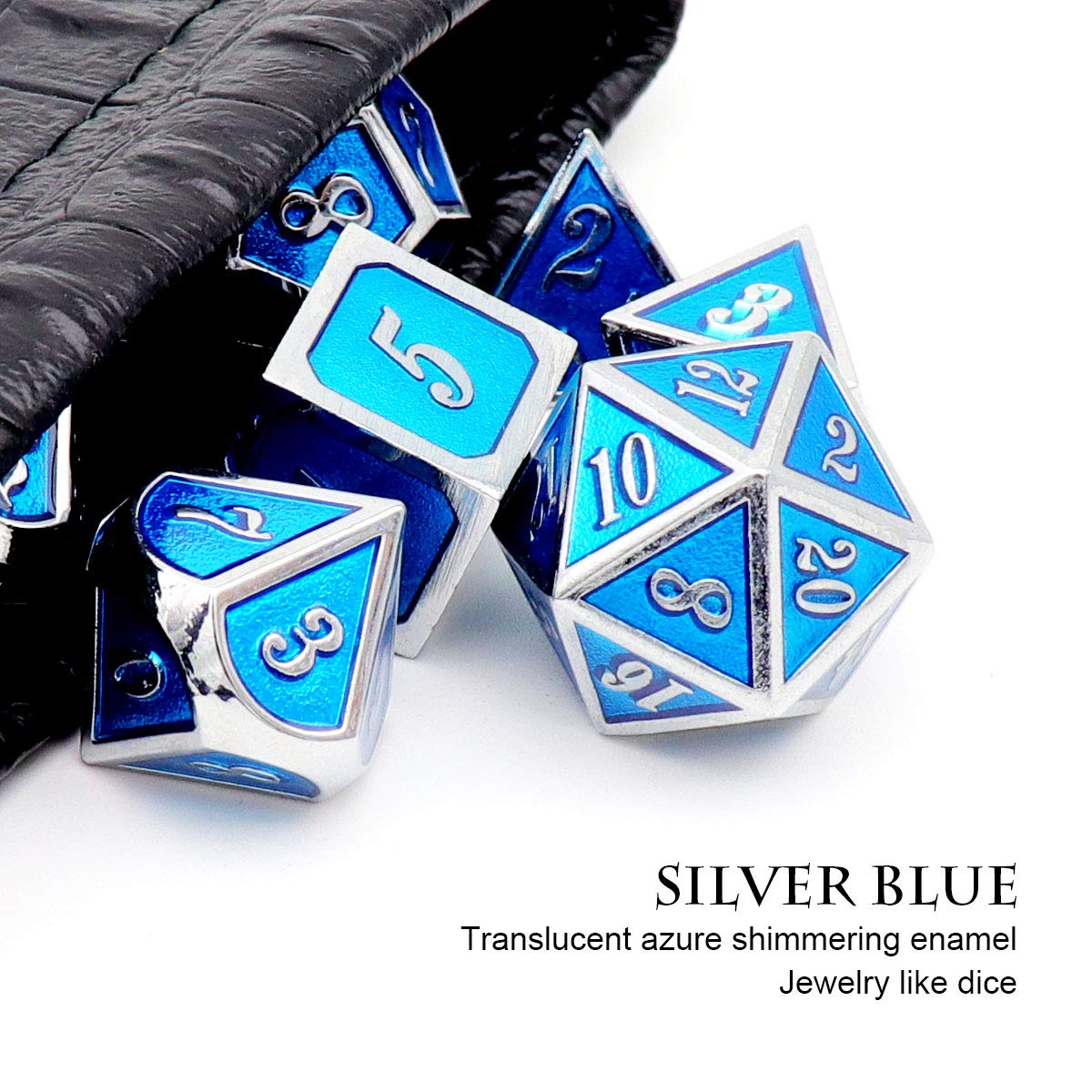 Foto 2 | Venta Internacional - Juego De Dados De Metal Haxtec Blue Con Bolsa De Cuero Para Dados D&d Rpg Games