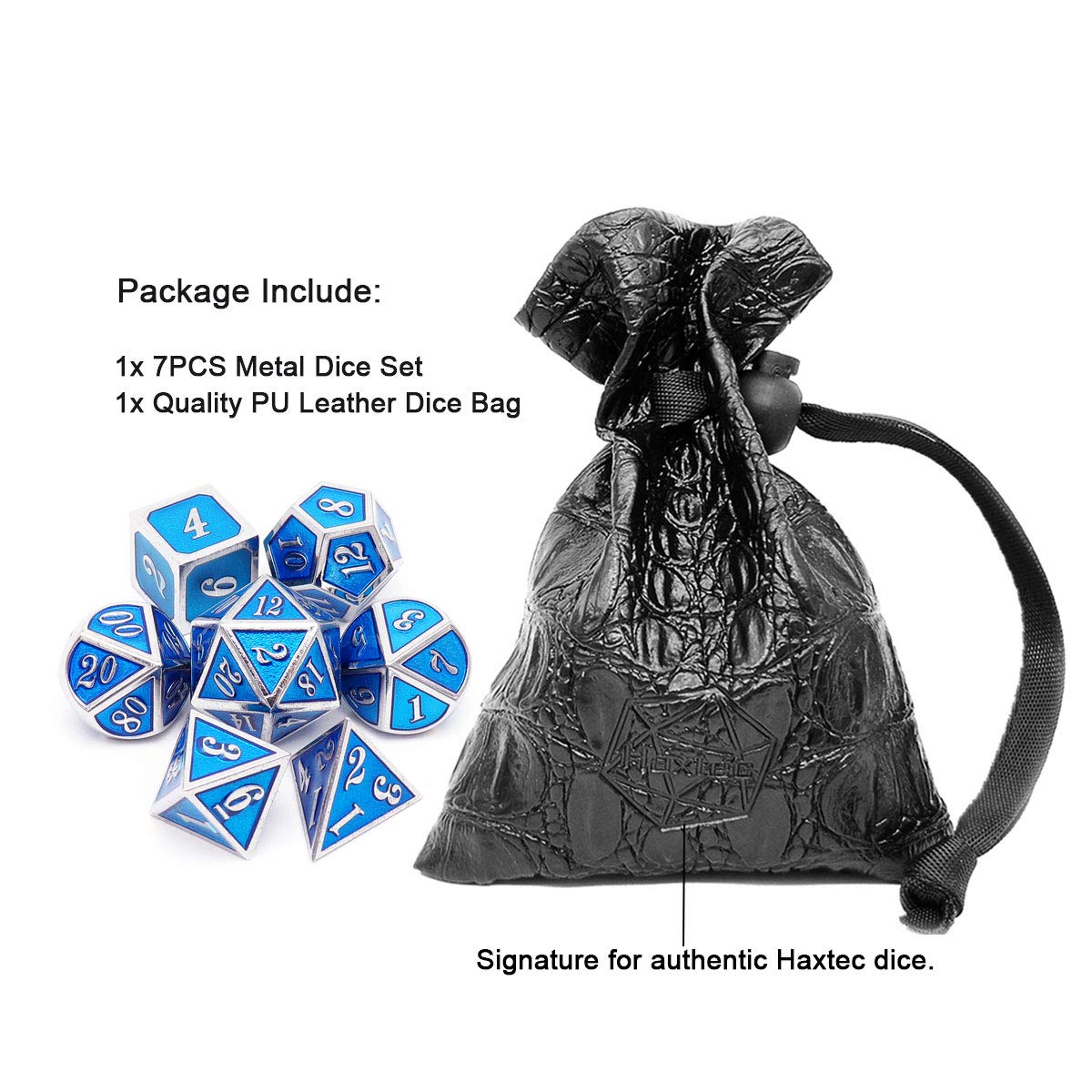 Foto 5 pulgar | Venta Internacional - Juego De Dados De Metal Haxtec Blue Con Bolsa De Cuero Para Dados D&d Rpg Games