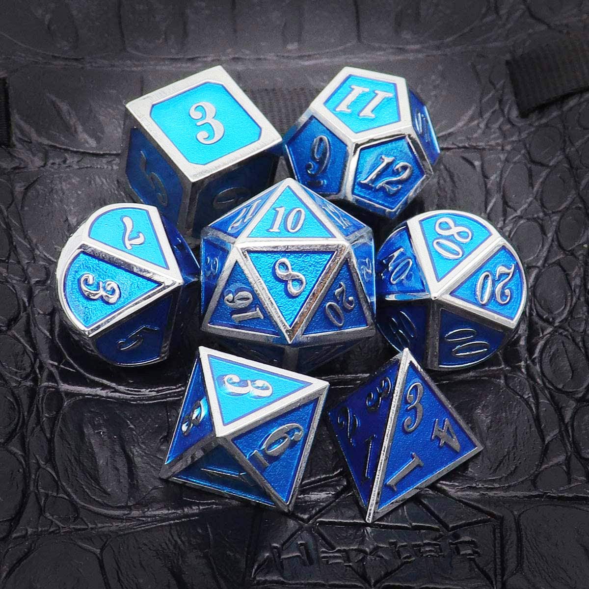 Foto 6 pulgar | Venta Internacional - Juego De Dados De Metal Haxtec Blue Con Bolsa De Cuero Para Dados D&d Rpg Games