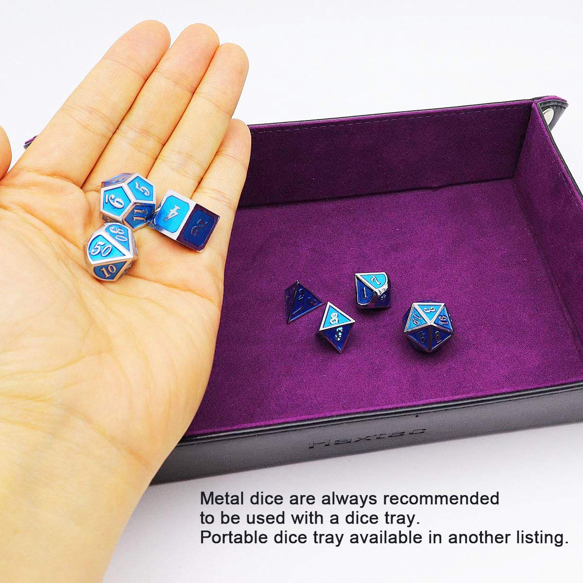 Foto 7 pulgar | Venta Internacional - Juego De Dados De Metal Haxtec Blue Con Bolsa De Cuero Para Dados D&d Rpg Games