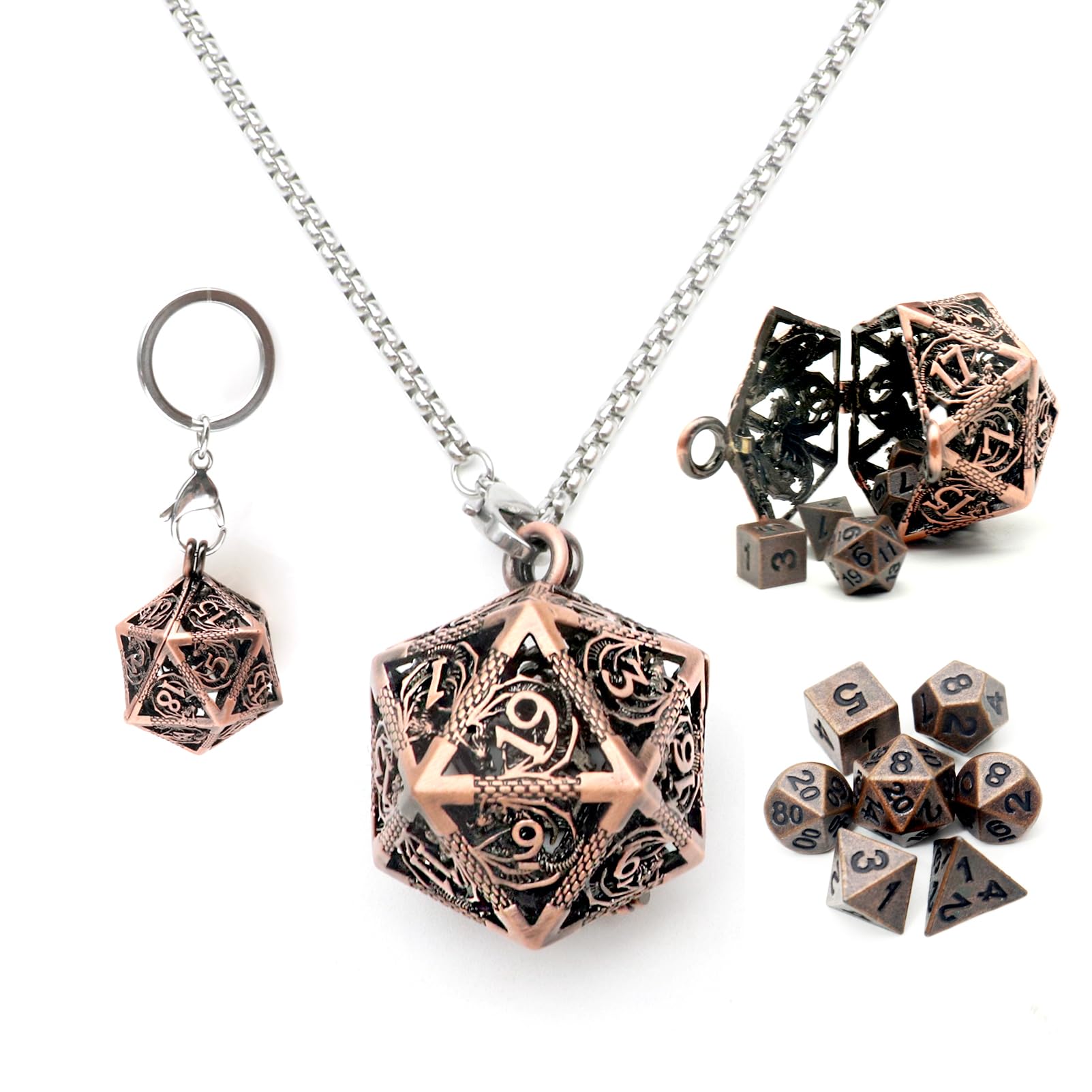Venta Internacional - Juego De Minidados Haxtec Con Funda De Collar D20 Hueca De Cobre