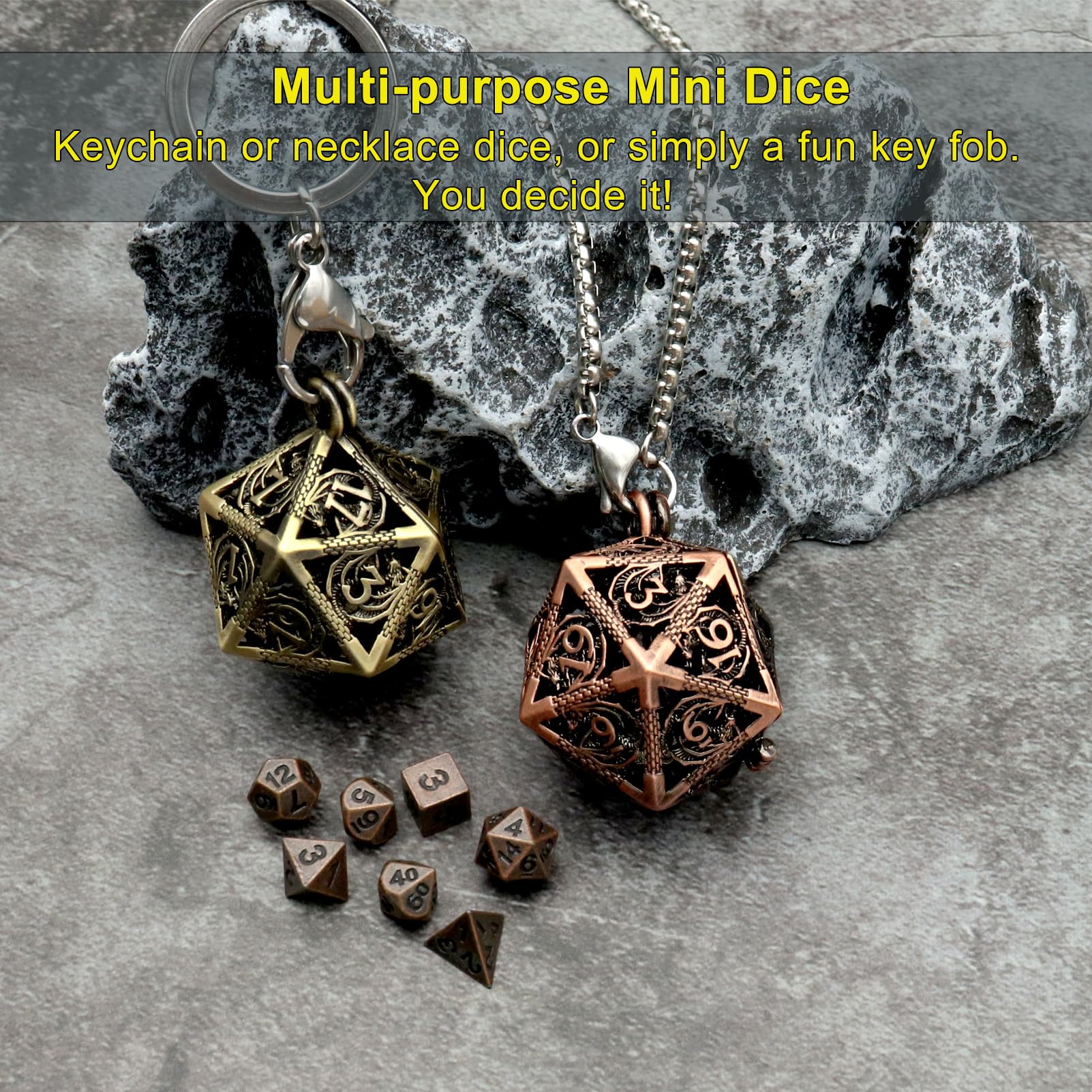 Foto 3 pulgar | Venta Internacional - Juego De Minidados Haxtec Con Funda De Collar D20 Hueca De Cobre