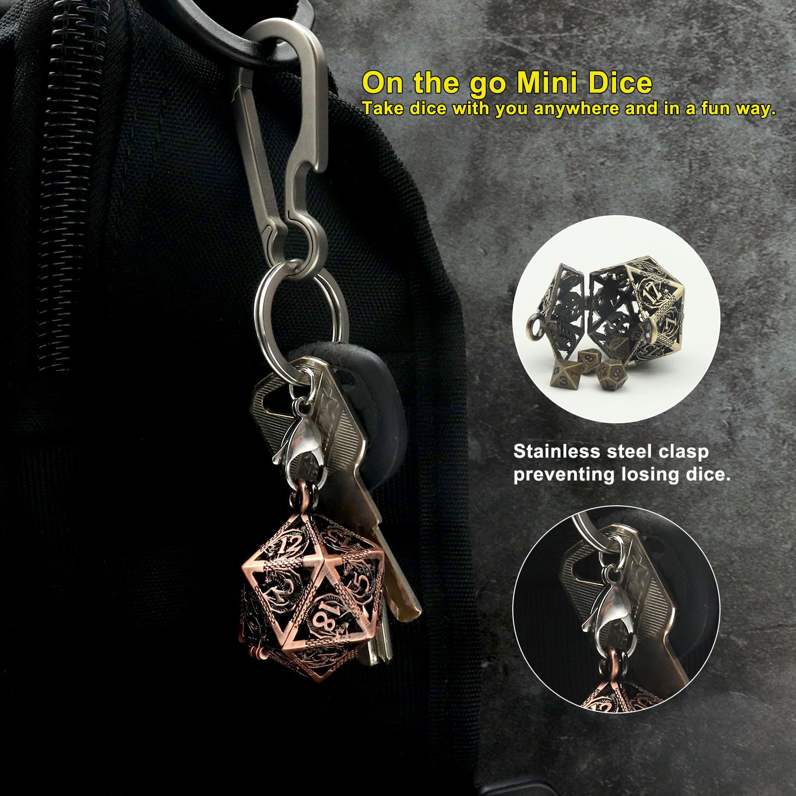 Foto 4 pulgar | Venta Internacional - Juego De Minidados Haxtec Con Funda De Collar D20 Hueca De Cobre