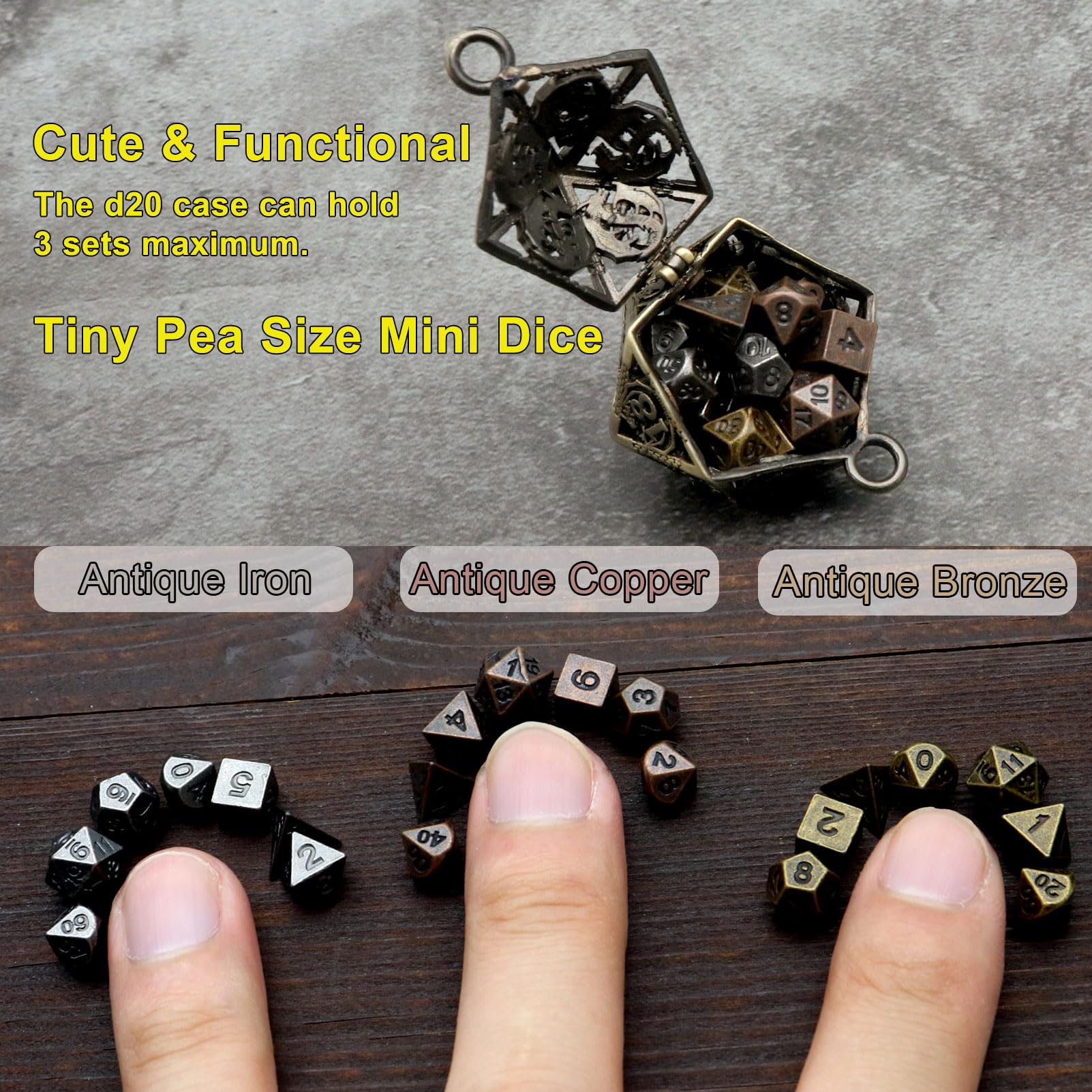 Foto 5 pulgar | Venta Internacional - Juego De Minidados Haxtec Con Funda De Collar D20 Hueca De Cobre