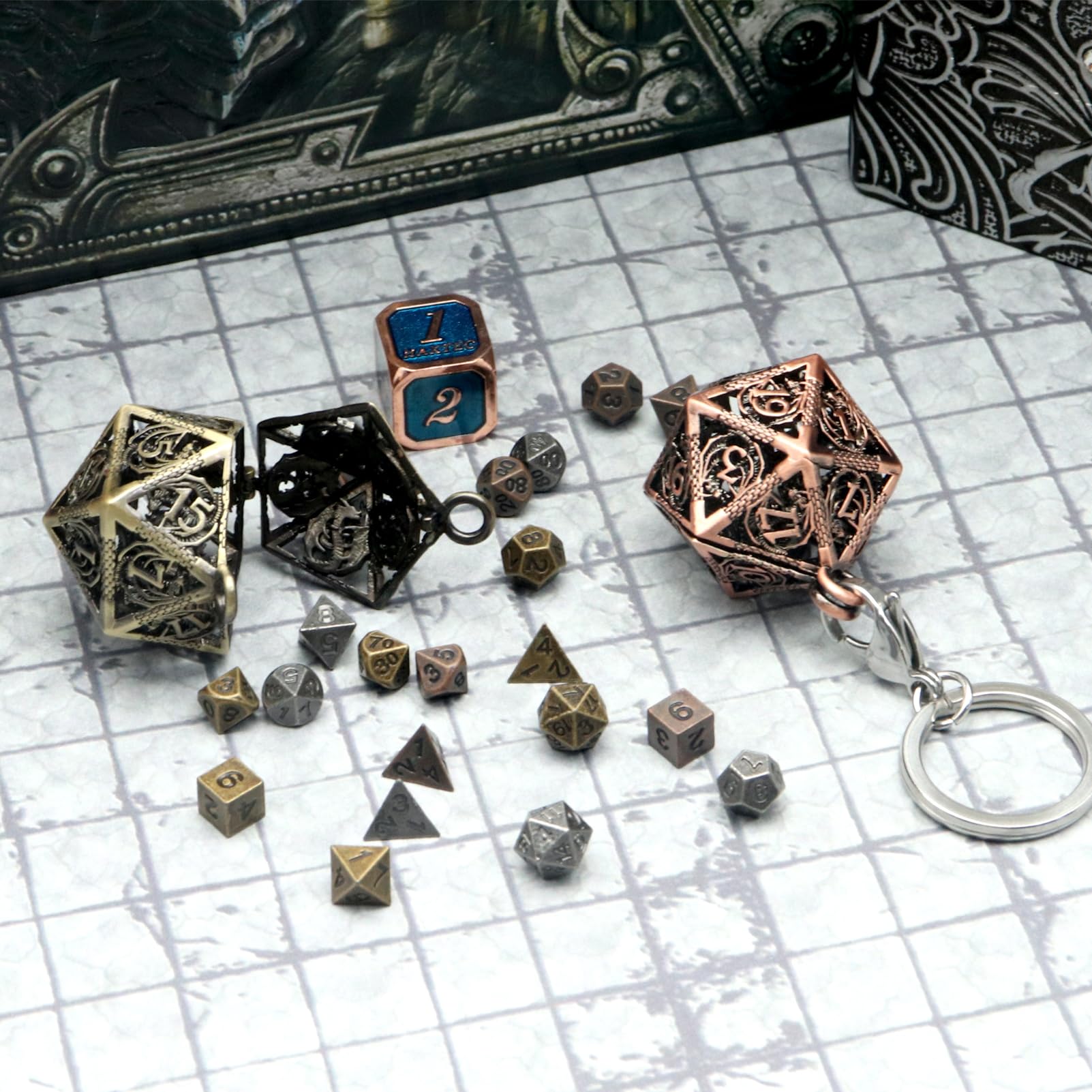 Foto 8 pulgar | Venta Internacional - Juego De Minidados Haxtec Con Funda De Collar D20 Hueca De Cobre