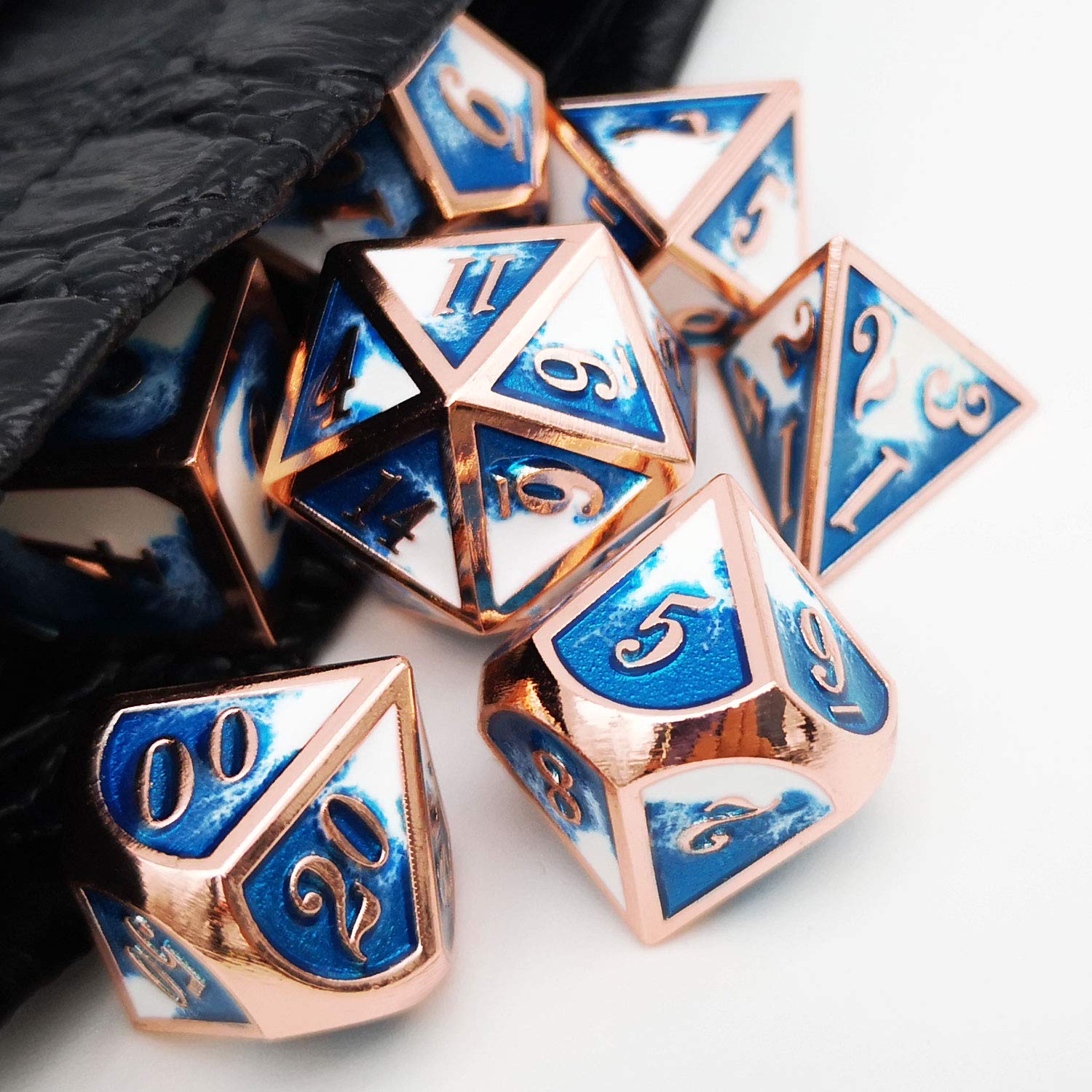 Foto 5 pulgar | Set De Dados Haxtec Metal Dnd, Cobre, Azul Y Blanco Con Bolsa De Piel - Venta Internacional.