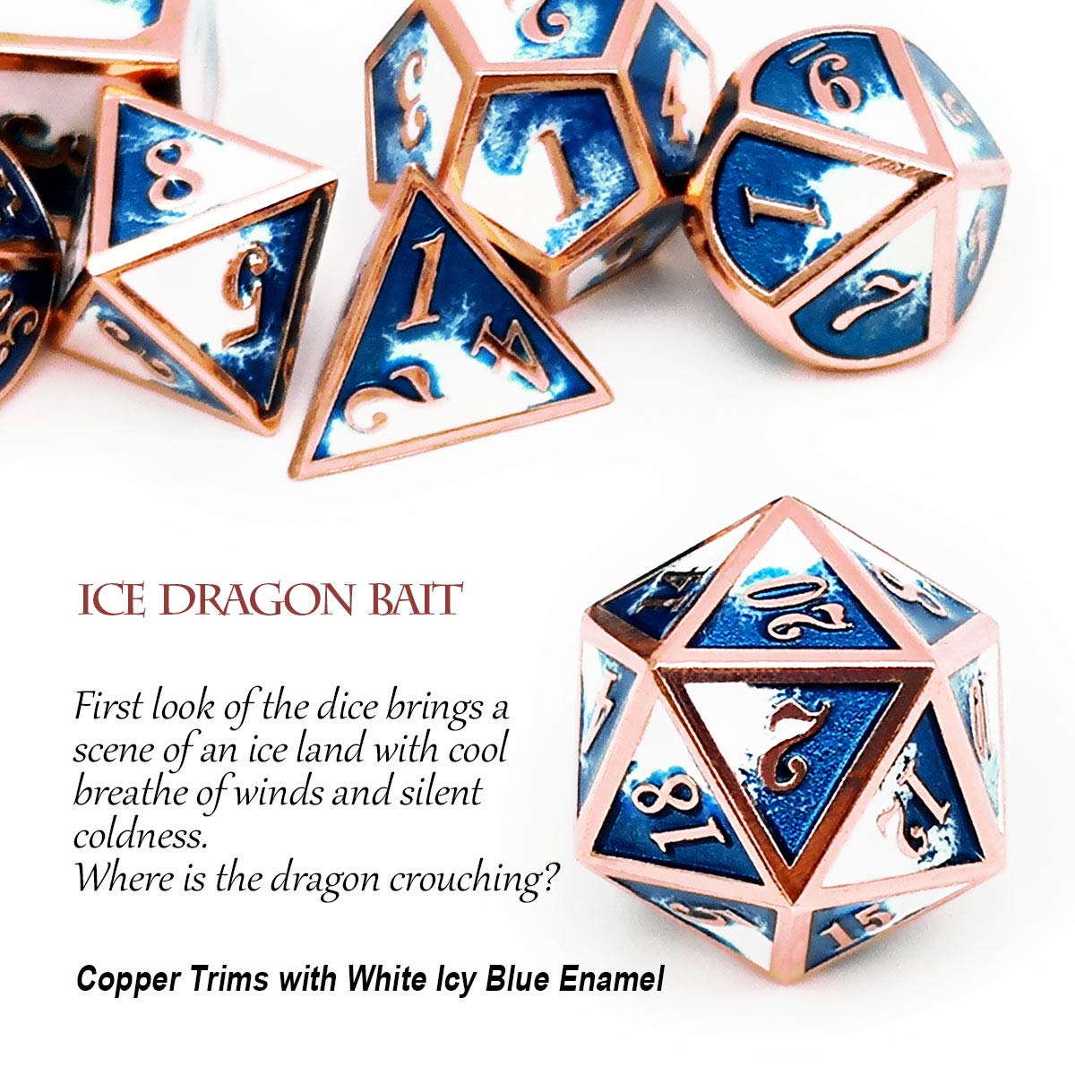 Foto 5 | Set De Dados Haxtec Metal Dnd, Cobre, Azul Y Blanco Con Bolsa De Piel - Venta Internacional.