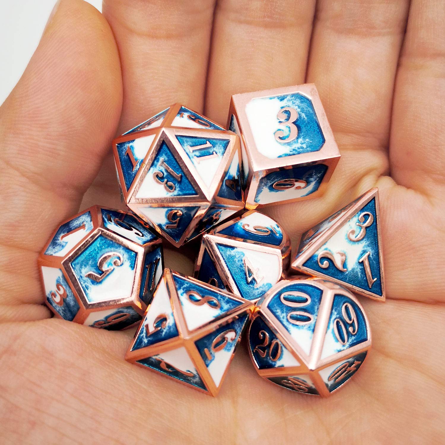 Foto 7 pulgar | Set De Dados Haxtec Metal Dnd, Cobre, Azul Y Blanco Con Bolsa De Piel - Venta Internacional.