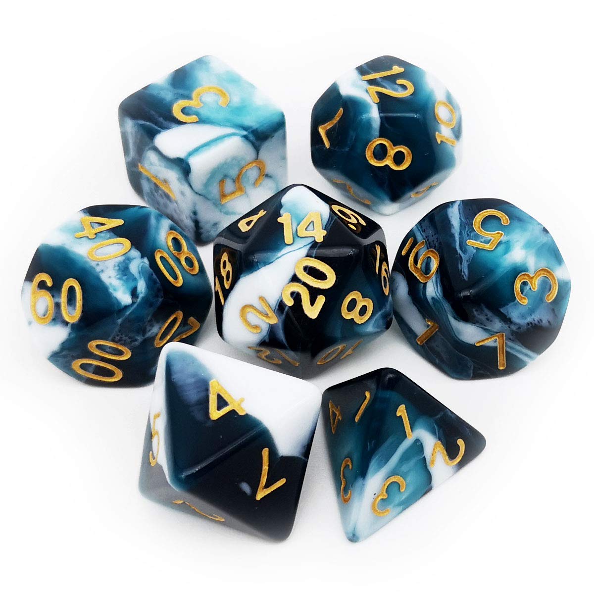 Juego de Dados Haxtec Poliédricos Swirl DND 7 Piezas - Venta Internacional