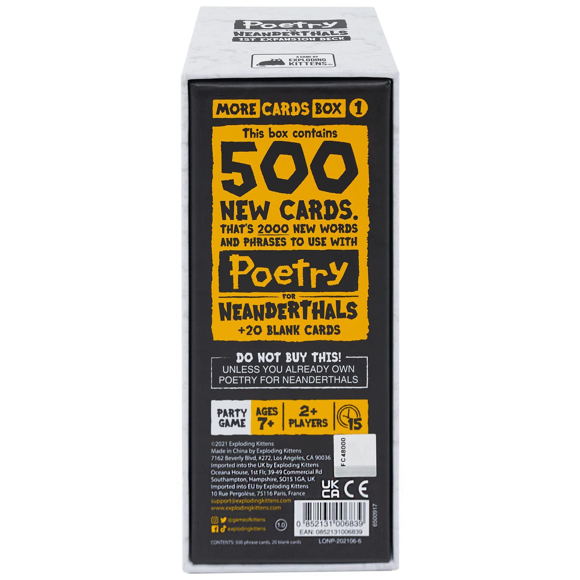 Foto 5 | Paquete De Expansión Poetry For Neanderthals Con 500 Cartas Y Caja - Venta Internacional.