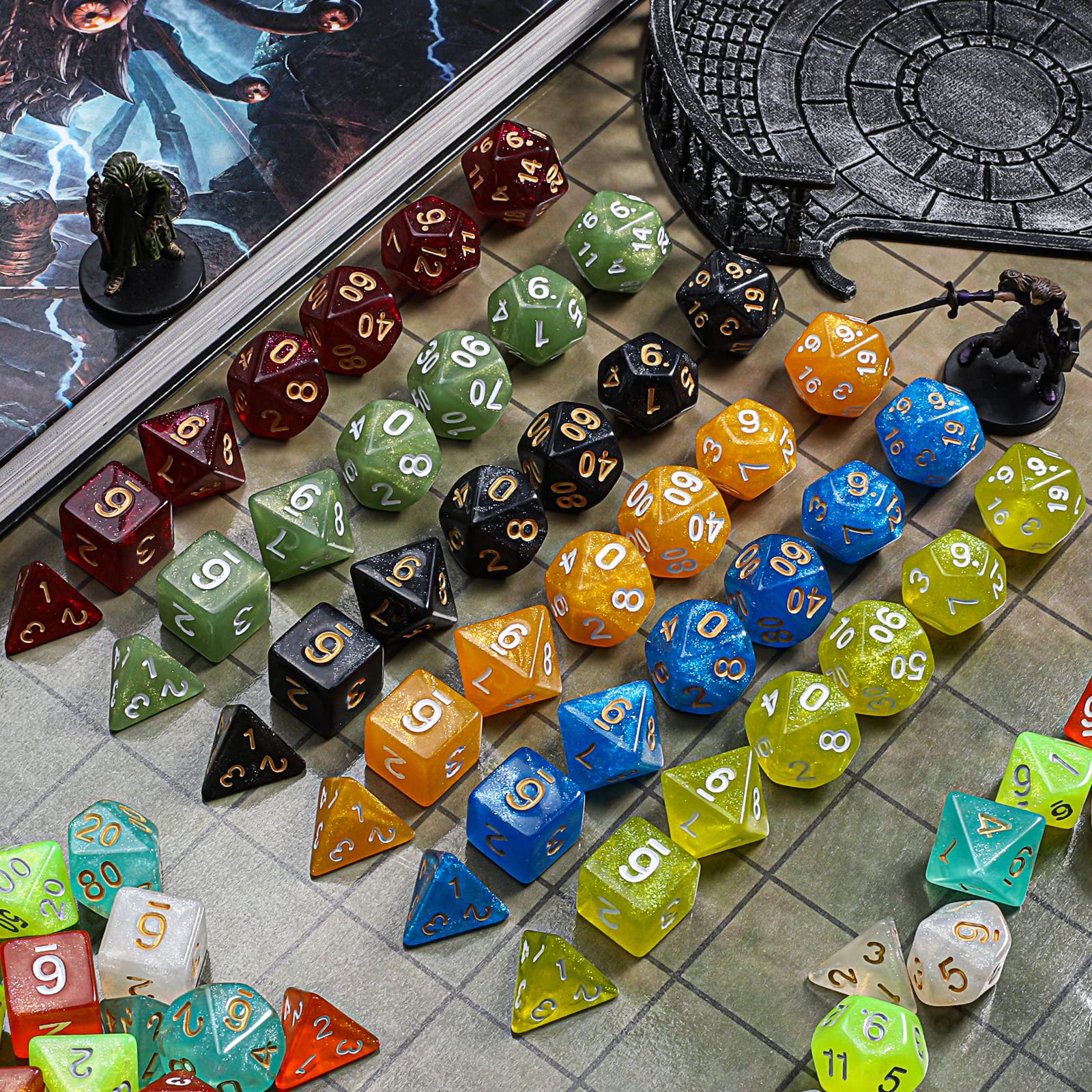 Foto 3 | Juego De Dados Poliédricos Ciaraq Dnd 10x7 (70 Piezas) Con Bolsa - Venta Internacional.