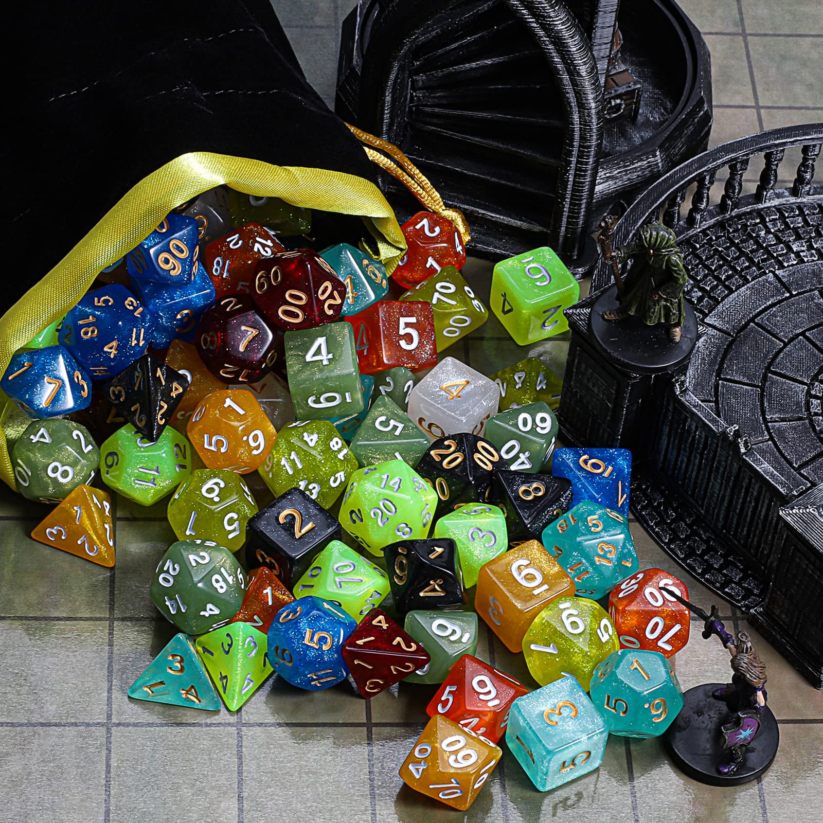 Foto 6 | Juego De Dados Poliédricos Ciaraq Dnd 10x7 (70 Piezas) Con Bolsa - Venta Internacional.