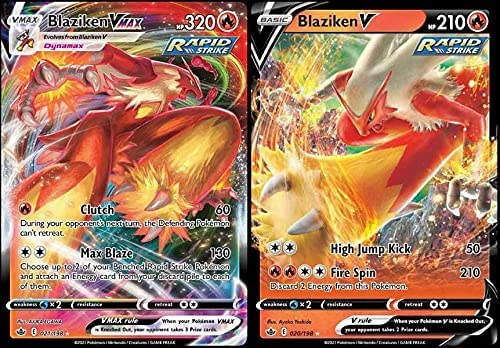 Lote De Cartas Pokémon Blaziken Vmax Y V Chilling Reign 020/198 Y 021/198 - Venta Internacional.