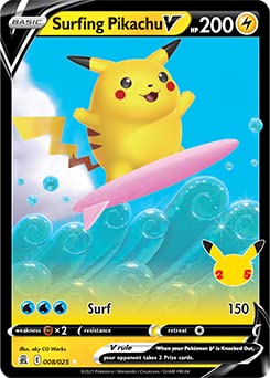 Foto 2 pulgar | Tarjeta Coleccionable Pokémon Surfing Pikachu V Para El 25 Aniversario - Venta Internacional.