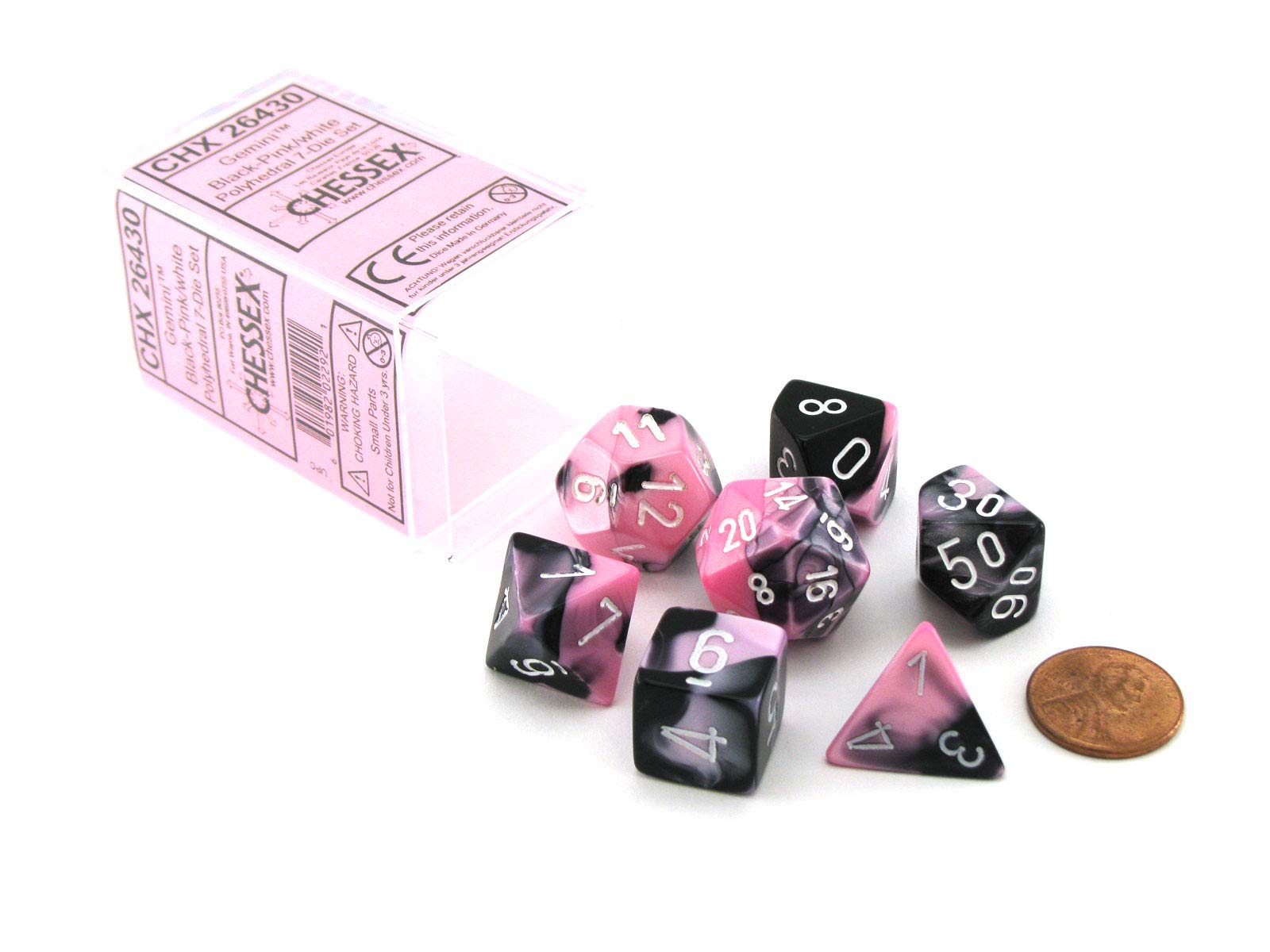 Foto 2 pulgar | Juego De Dados Chessex Polyhedral De 7 Dados Gemini Negro-rosa Con Blanco - Venta Internacional.