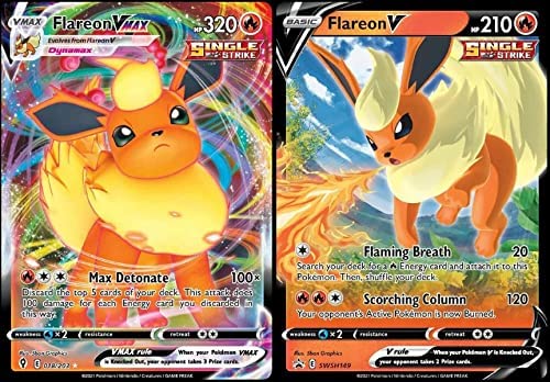 Foto 2 pulgar | Lote De Cartas Pokémon Flareon V Y Vmax Evolving Skies 018/264 - Venta Internacional.