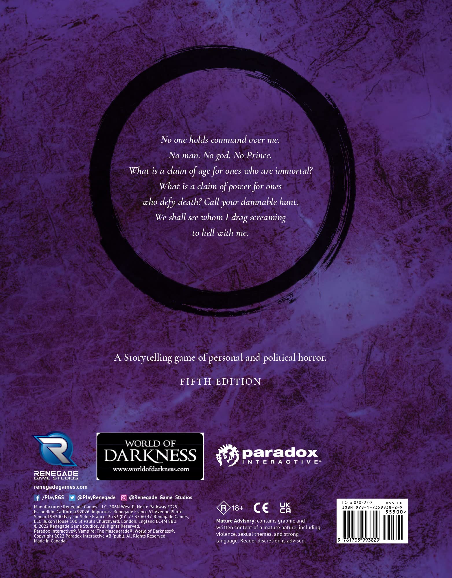 Foto 4 pulgar | Juego De Rol Core Rulebook Vampire: The Masquerade 5th - Venta Internacional.