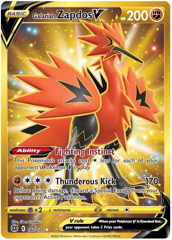 Foto 2 pulgar | Tarjeta Coleccionable Pokémon Galarian Zapdos V 182/172 Secret Rare - Venta Internacional.