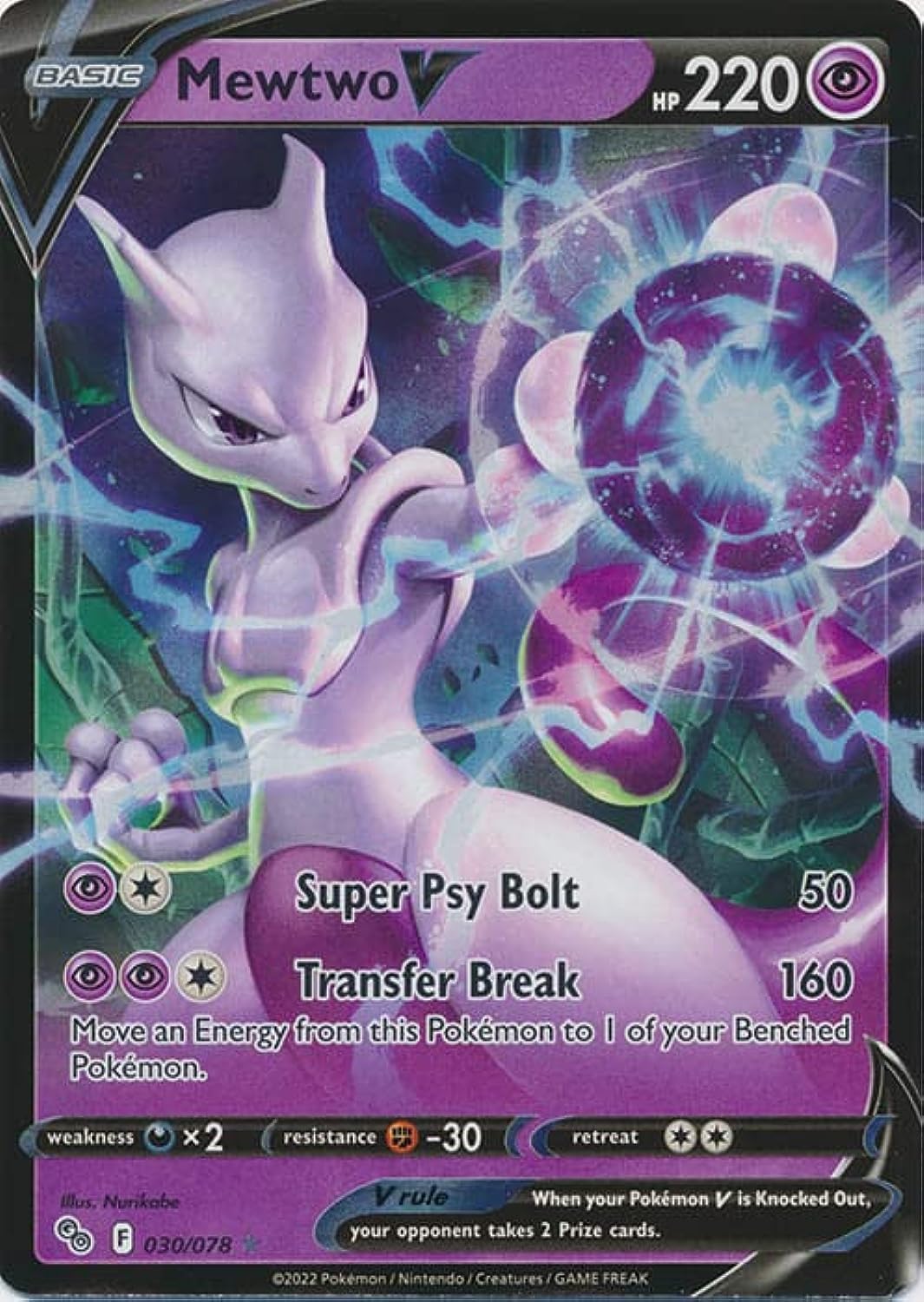 Foto 2 pulgar | Tarjeta Pokémon Mewtwo V 030/078 - Ultra Rara - Pokemon Go - Venta Internacional.