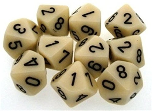 Foto 2 pulgar | Juego De Dados Chessex D10 (10), Opaco, Marfil/negro - Venta Internacional.